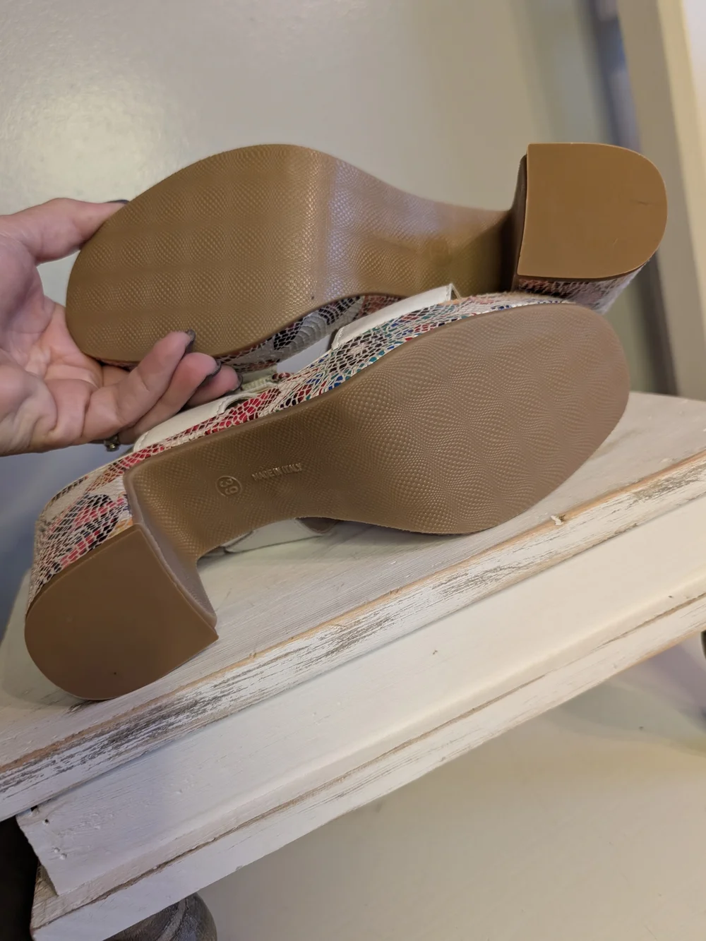 Spring Step, Azucar White Multi Platform Leather Slingbacks, 8.5 - NWOT!